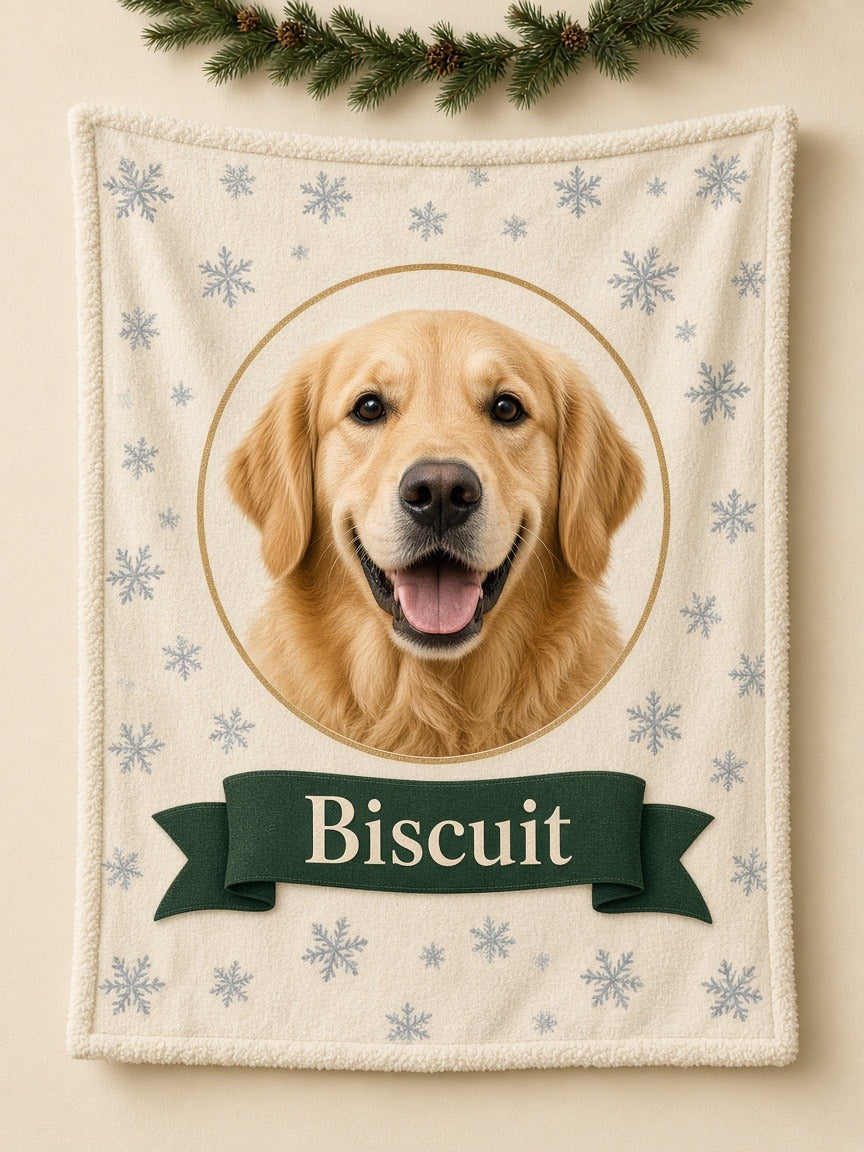 Custom Pet Photo Sherpa Blanket, Personalized Dog or Cat Face Blanket with Name, Cozy Christmas Gift for Pet Mom or Dad, Soft Throw