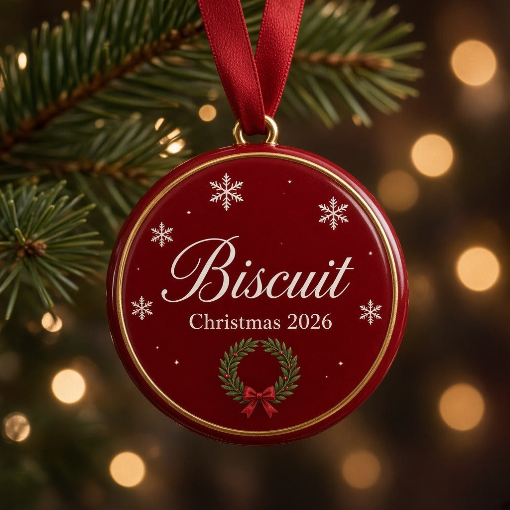 Custom pet photo Christmas ornament back with name and year