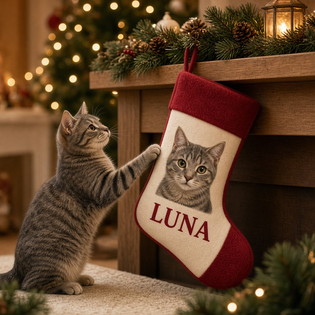 Personalized cat photo Christmas stocking